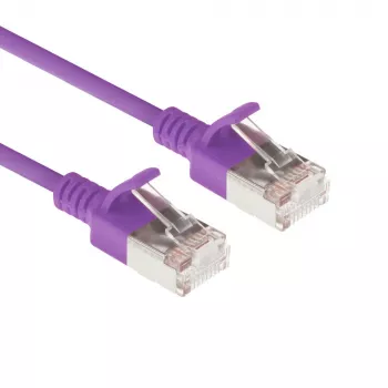 ACT Purple 1,5 m LSZH U/FTP CAT6A plonas duomenų centro pataisos kabelis su apsauga nuo užkliuvimo ir RJ45 jungtimis