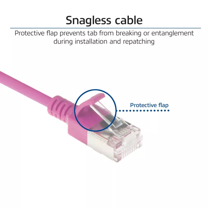 ACT Pink 10 m LSZH U/FTP CAT6A plonas duomenų centro kabelis su apsauga nuo užkabėjimo ir RJ45 jungtimis