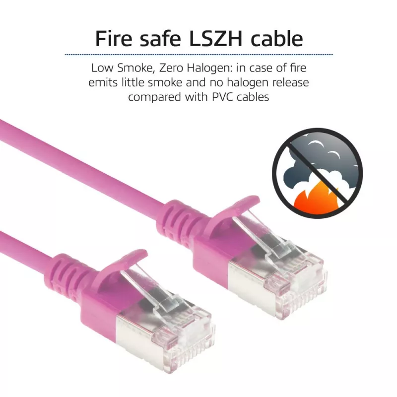 ACT Pink 10 m LSZH U/FTP CAT6A plonas duomenų centro kabelis su apsauga nuo užkabėjimo ir RJ45 jungtimis