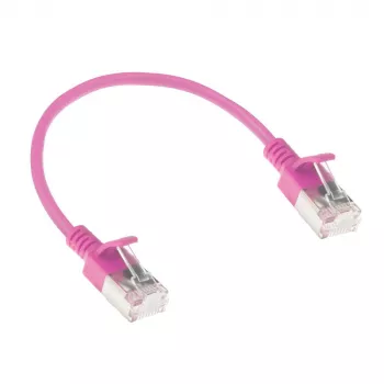 ACT Pink 0,15 m LSZH U/FTP CAT6A duomenų centro plonas pataisinis kabelis su RJ45 jungtimis