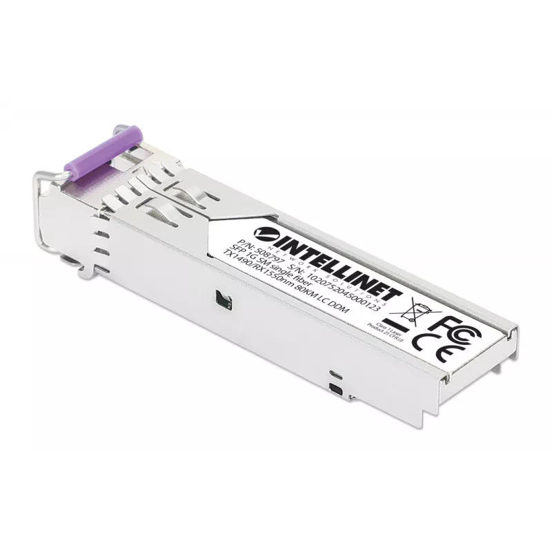 Intellinet Gigabit Fiber WDM Bi-Directional SFP optinis modulis 1000Base-BX-U (LC), vienmodis, 80 km, BiDi WDM (RX1550/TX1490), MSA atitikmuo, sidabrinis
