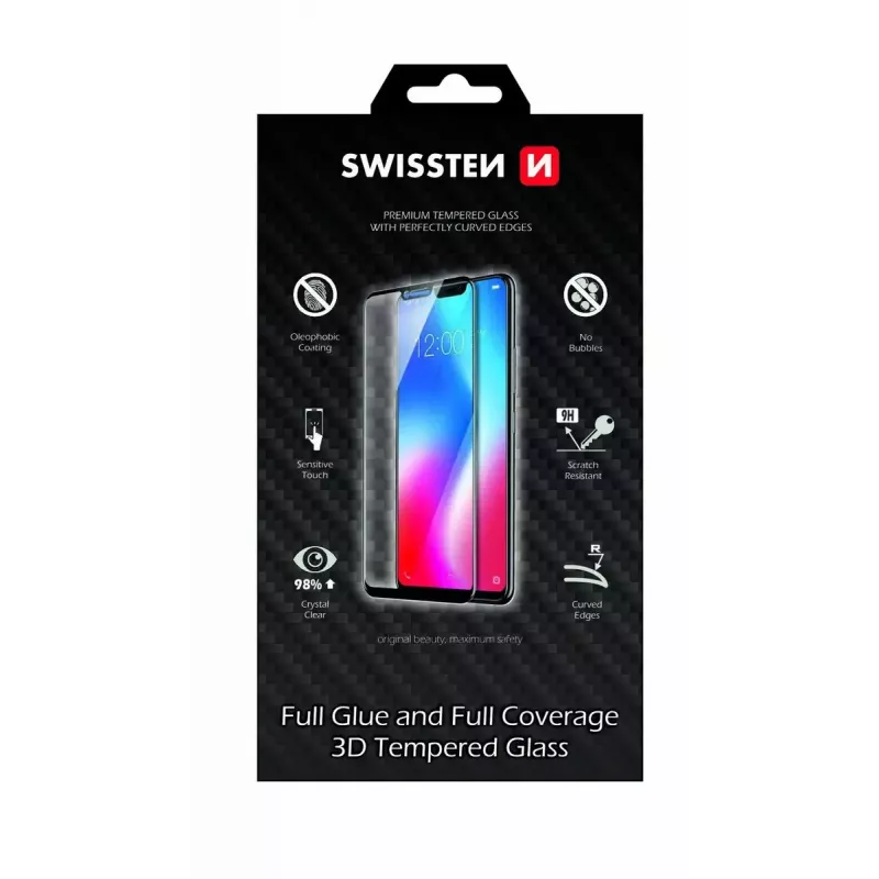 Grūdintas stiklas SWISSTEN 3D Full Glue Samsung Galaxy S20 Ultra — viso ekrano apsauga, juodas rėmelis