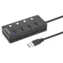 Manhattan 4 prievadų USB 3.0 šakotuvas su USB-C jungtimi ir atskirais jungikliais, 5 Gbps, juodas