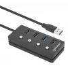 Manhattan 4 prievadų USB 3.0 šakotuvas su USB-C jungtimi ir atskirais jungikliais, 5 Gbps, juodas