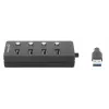 Manhattan 4 prievadų USB 3.0 šakotuvas su USB-C jungtimi ir atskirais jungikliais, 5 Gbps, juodas