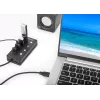 Manhattan 4 prievadų USB 3.0 šakotuvas su USB-C jungtimi ir atskirais jungikliais, 5 Gbps, juodas