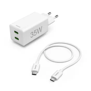 Greitasis USB-C įkroviklis Hama 00125116, 2x USB-C, PD 35W, baltas