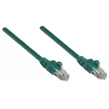 Intellinet tinklo jungiamasis kabelis, Cat5e, 1 m, žalias, CCA, U/UTP, PVC, RJ45, auksuoti kontaktai, su apsauginiu gaubteliu, su įvore, viso gyvenimo garantija
