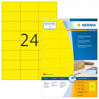 Lipdukai HERMA Spalvoti A4 70x37 mm geltoni popieriniai matiniai 2400 vnt.