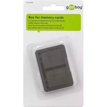 GOOBAY 95349 atminties kortelių laikymo dėžutė, 4 kortelėms, SD/MicroSD/MMC, pilka permatoma plastikinė