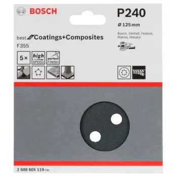 Bosch 2 608 605 119 šlifavimo popieriaus lakštas P240 5 vnt.