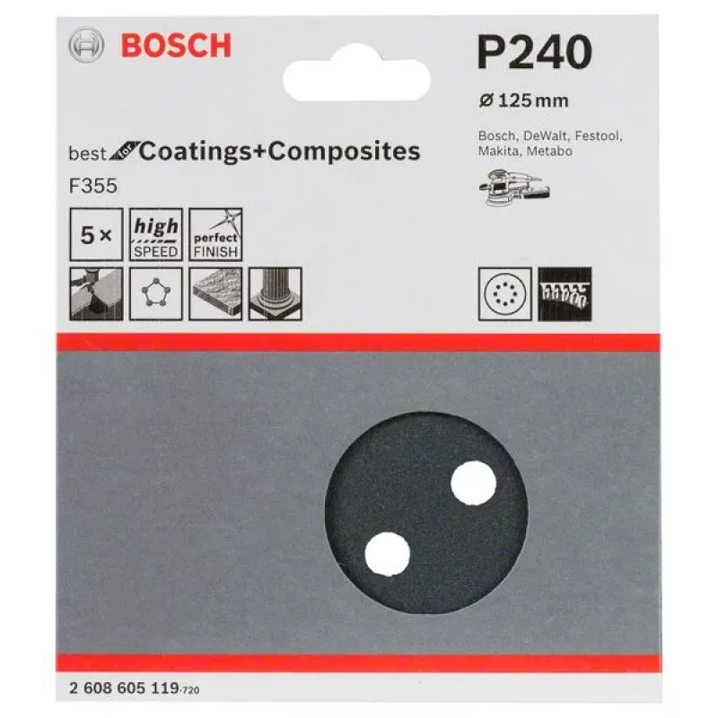 Bosch 2 608 605 119 šlifavimo popieriaus lakštas P240 5 vnt.