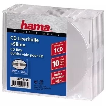 Tuščia CD dėžutė Slim Hama 051164 pakuotė 10 vnt. permatoma 1 diskui