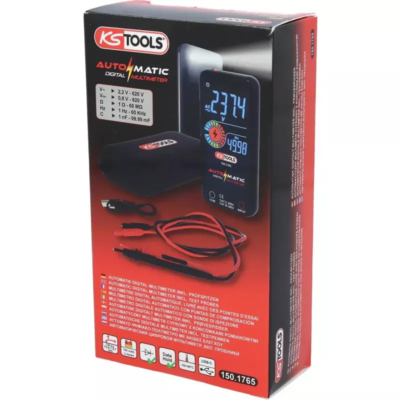 KS Tools 150.1765 automatinis skaitmeninis multimetras su zondais