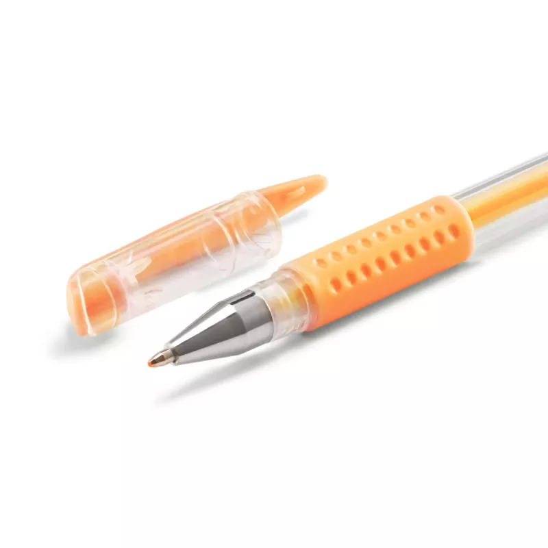 Hama blizgantys ir klasikiniai geliniai rašikliai su dangteliais, mėlyna, žalia, oranžinė, rožinė, sidabrinė, geltona, 6 vnt.