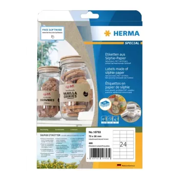 HERMA 10753 lipnūs lipdukai stačiakampiai Permanent Ruda 480 vnt.