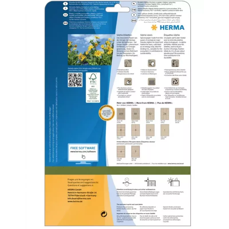 HERMA 10756 lipnūs etikečių lapai, stačiakampiai, nuolatiniai, rudi, 80 vnt.