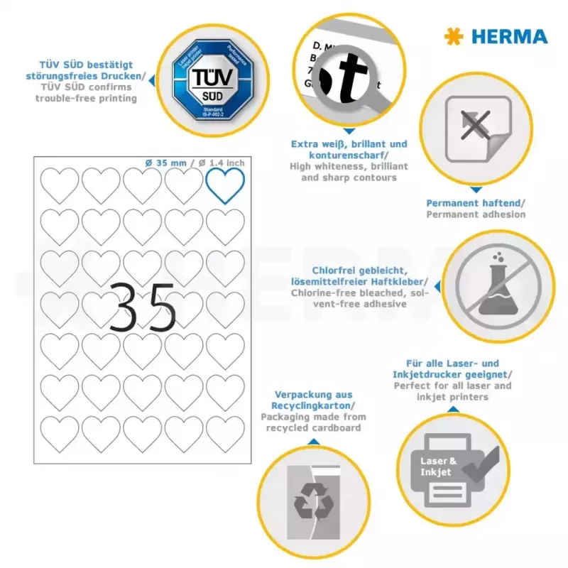 HERMA 10790 lipni etiketė širdelė balta matinė 350 vnt.
