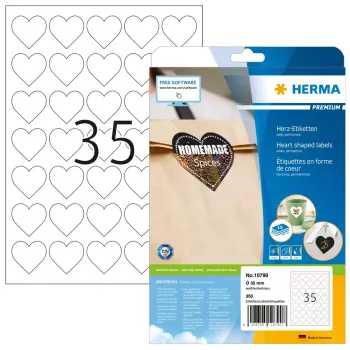 HERMA 10790 lipni etiketė širdelė balta matinė 350 vnt.