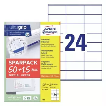 Lipni etiketė spausdintuvui AVERY 6602 balta 7x3,6 cm 1560 vnt.