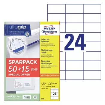 Lipnių etikečių rinkinys AVERY 6605 Baltos 7x3.7 cm 1560 etikečių