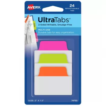 Tuščios skirtukų etiketės Avery Ultra Tabs 74753 žalia, oranžinė, rožinė