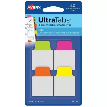 AVERY Ultra Tabs 74759 tuščios skirtukų etiketės neoninė žalia, oranžinė, rožinė, geltona