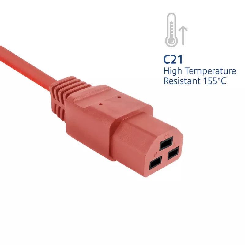 Maitinimo laidas ACT C14 – C21 IEC60320, raudonas, 2 m, 250 V 10 A