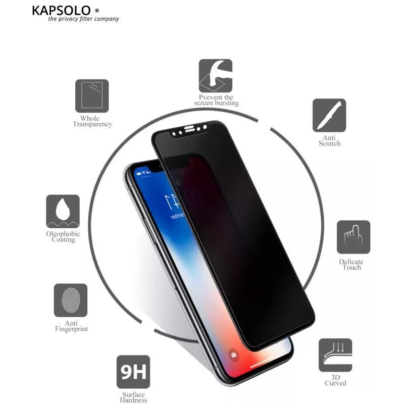 Apsauginis stiklas KAPSOLO Privacy Tempered Glass iPhone X