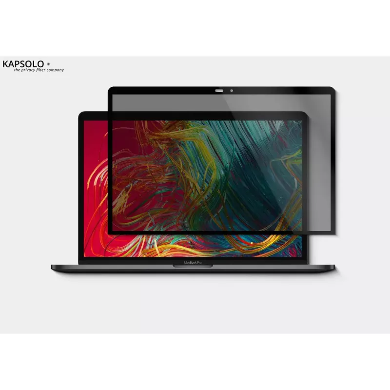 Privatumo magnetinis ekrano apsauginis stiklas Kapsolo Apple MacBook Pro 16 inch Retina (2019) — 9H kietumas, 50 % šviesos pralaidumas, 30° privatumo kampas, 40,6 cm