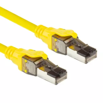 ACT Yellow 5 metrų SFTP CAT8 jungiamasis kabelis su RJ45 kištukais, apsauga nuo užkabinimo