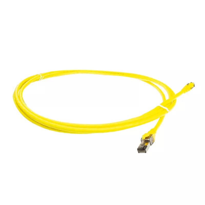 ACT Yellow 5 metrų SFTP CAT8 jungiamasis kabelis su RJ45 kištukais, apsauga nuo užkabinimo