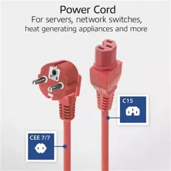 ACT maitinimo laidas CEE 7/7 kištukas kampuotas C15 raudonas 1 m 250 V 10 A