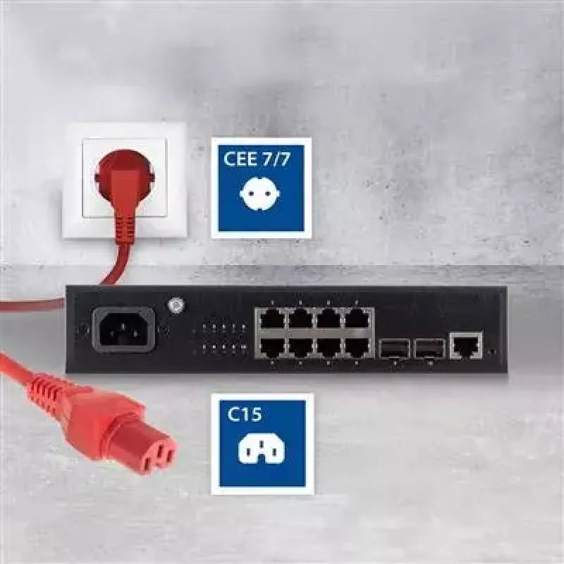 ACT maitinimo laidas CEE 7/7 kištukas kampuotas C15 raudonas 1 m 250 V 10 A