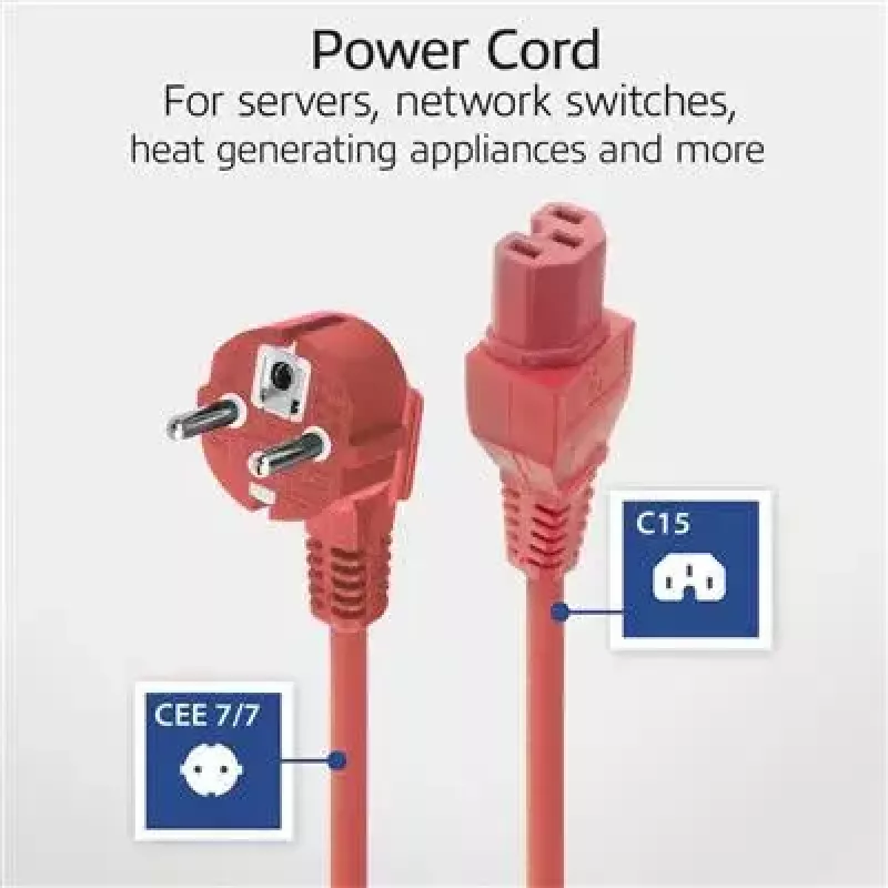 ACT maitinimo laidas CEE 7/7 kištukas kampuotas C15 raudonas 2 m 250 V 10 A