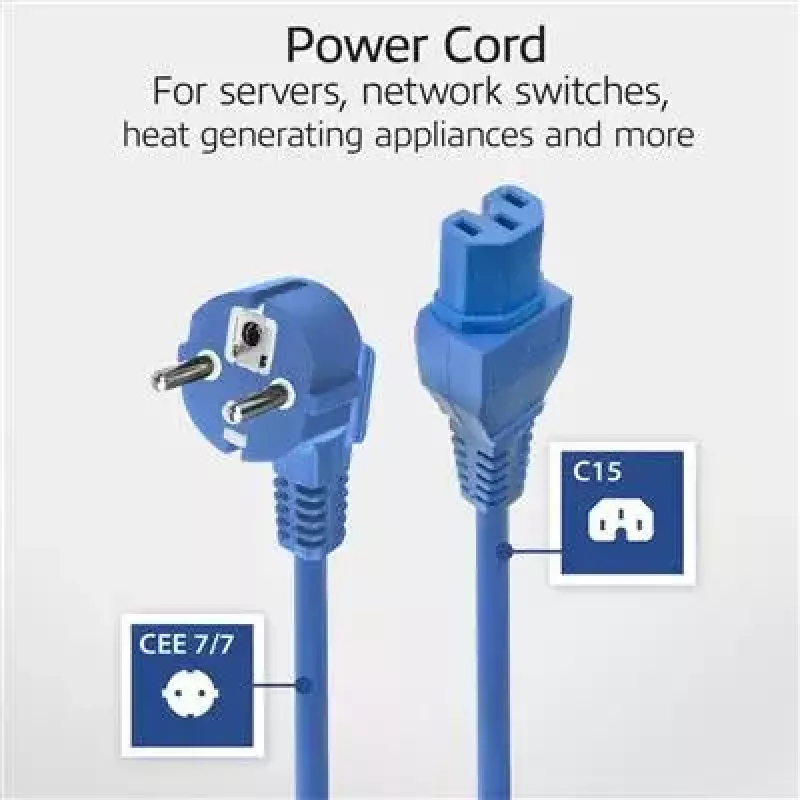 ACT Powercord tinklo laidas CEE 7/7 kištukas (kampuotas) - C15 mėlynas 1 m