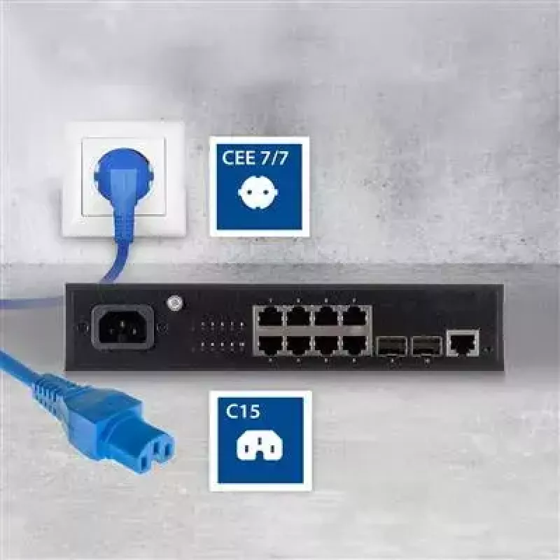 ACT Powercord tinklo laidas CEE 7/7 kištukas (kampuotas) - C15 mėlynas 1 m