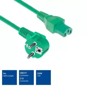 ACT maitinimo laidas CEE 7/7 kištukas kampinis C15 žalias 1 m 250 V 10 A