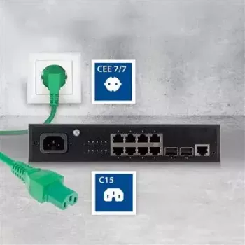 ACT maitinimo laidas CEE 7/7 kištukas kampuotas C15 žalias 2 m 250 V 10 A