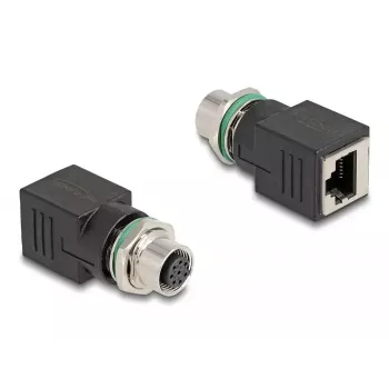 DeLOCK M12 adapteris A-koduotas 8 kontaktų moteriškas į RJ45 lizdą tiesus