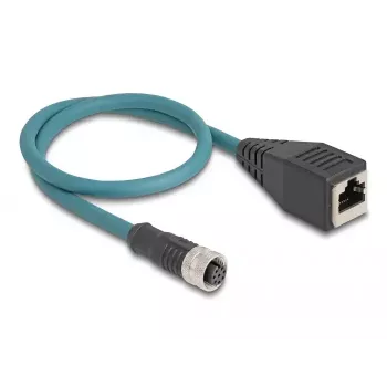 DeLOCK M12 adapterinis kabelis A-koduotas 8 kontaktų moteriškas į RJ45 moterišką 50 cm