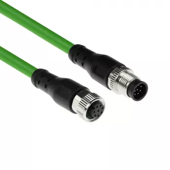 ACT Industrial 1,50 m jutiklio kabelis M12A 8 kontaktų kištukas į M12A 8 kontaktų lizdą, Ultraflex TPE, ekranuotas