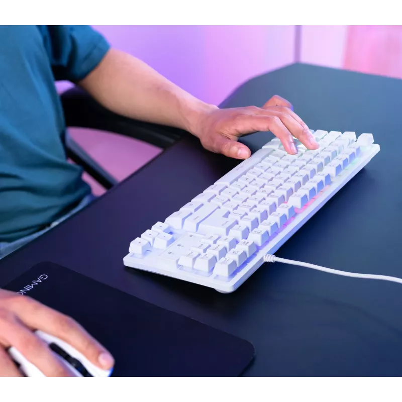 Trust GXT 833W Thado klaviatūra, žaidimų, USB, QWERTZ, balta