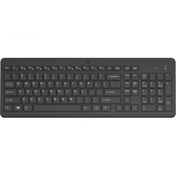 Belaidė pilno dydžio membraninė klaviatūra HP 220 – juoda, RF 2.4 GHz, USB-A imtuvas, QWERTY, skaičių blokas, AAA baterija