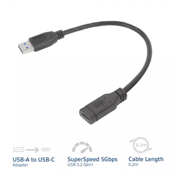 USB adapteris ACT AC7460 USB A (vyriškas) į 24 kontaktų USB-C (moteriška), 20 cm, 5 Gbps