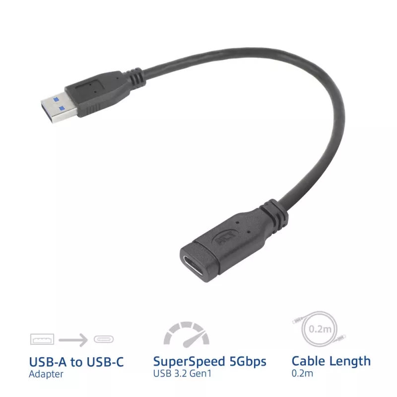 USB adapteris ACT AC7460 USB A (vyriškas) į 24 kontaktų USB-C (moteriška), 20 cm, 5 Gbps