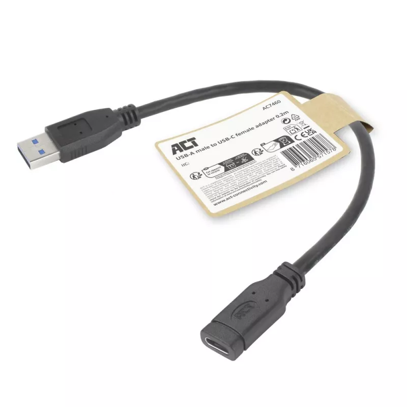 USB adapteris ACT AC7460 USB A (vyriškas) į 24 kontaktų USB-C (moteriška), 20 cm, 5 Gbps