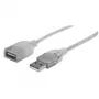 Manhattan USB-A ilginimo kabelis, 1,8 m, kištukas / lizdas, 480 Mbps (USB 2.0), sidabrinis
