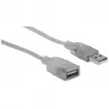 Manhattan USB-A ilginimo kabelis, 1,8 m, kištukas / lizdas, 480 Mbps (USB 2.0), sidabrinis