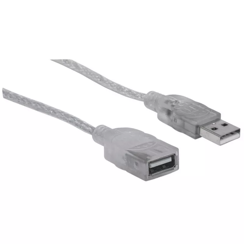 Manhattan USB-A ilginimo kabelis, 1,8 m, kištukas / lizdas, 480 Mbps (USB 2.0), sidabrinis